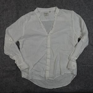 Baird McNutt Top Womens Large Linen Button Front VNeck Roll Tab Sleeve Lagenlook